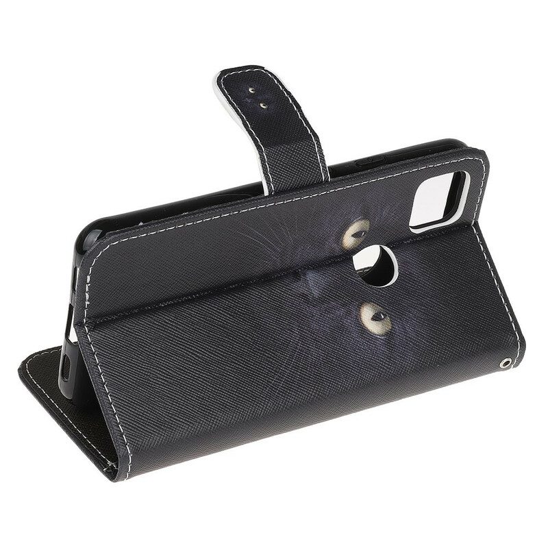 Custodia A Portafoglio Google Pixel 4A Strappy Occhi Di Gatto Nero