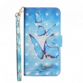 Custodia in pelle Google Pixel 4A Farfalle Blu Volanti