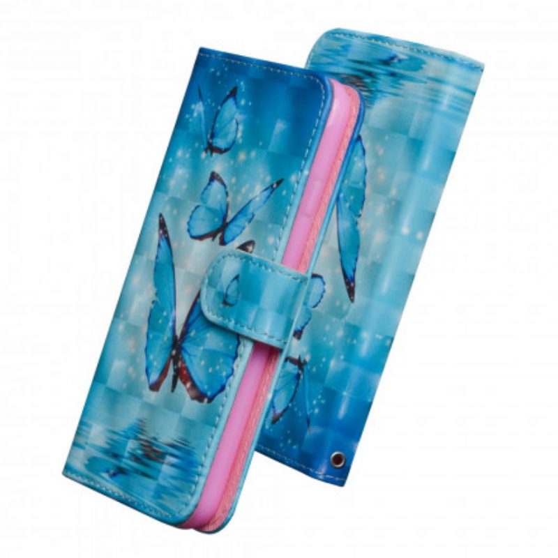 Custodia in pelle Google Pixel 4A Farfalle Blu Volanti