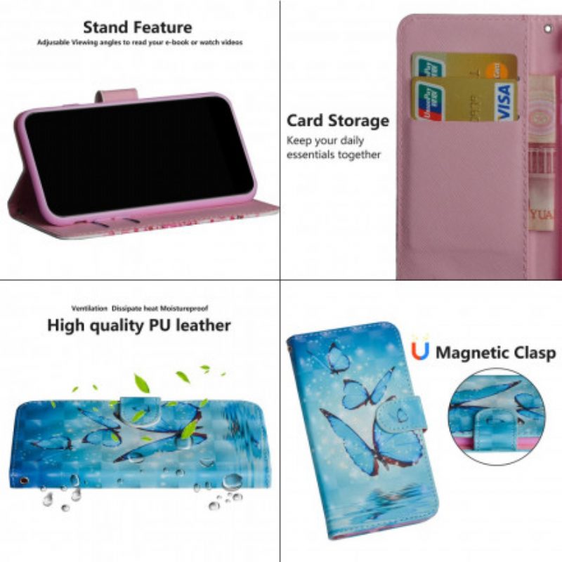 Custodia in pelle Google Pixel 4A Farfalle Blu Volanti