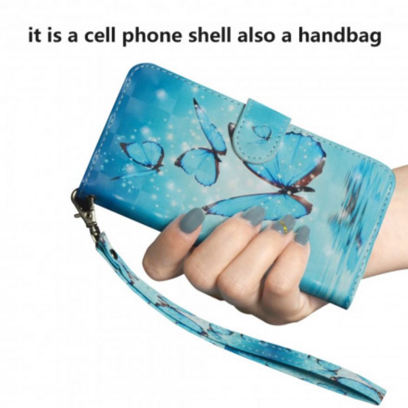 Custodia in pelle Google Pixel 4A Farfalle Blu Volanti
