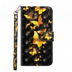 Custodia in pelle Google Pixel 4A Farfalle Gialle