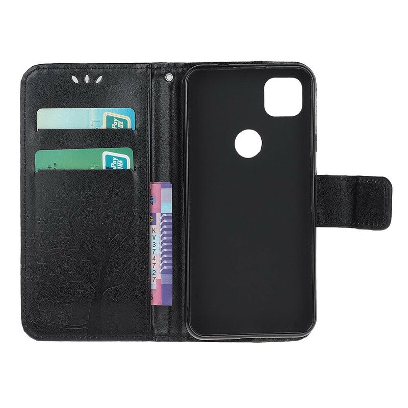 Custodia in pelle Google Pixel 4A Perizoma Albero E Gufi