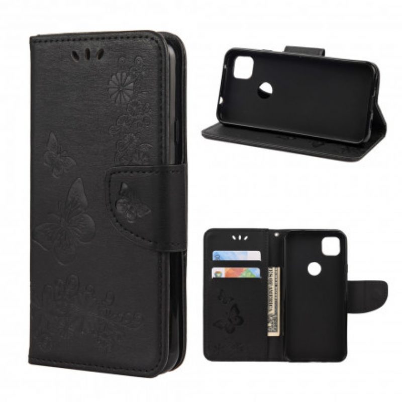 Custodia in pelle Google Pixel 4A Solo Farfalle Con Cordino