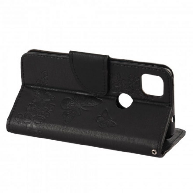 Custodia in pelle Google Pixel 4A Solo Farfalle Con Cordino