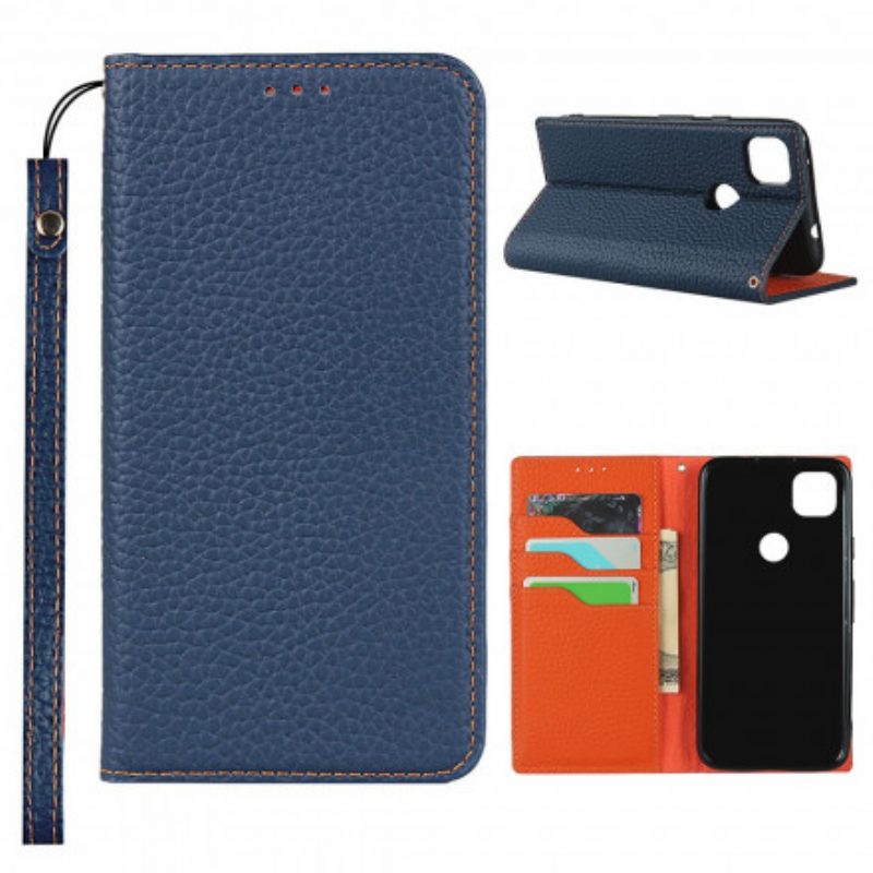 Folio Cover Google Pixel 4A Custodia in pelle Cinturino In Vera Pelle Di Litchi