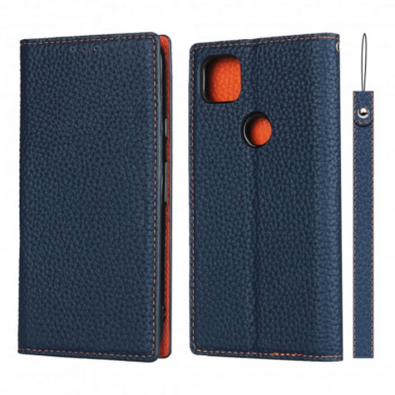 Folio Cover Google Pixel 4A Custodia in pelle Cinturino In Vera Pelle Di Litchi