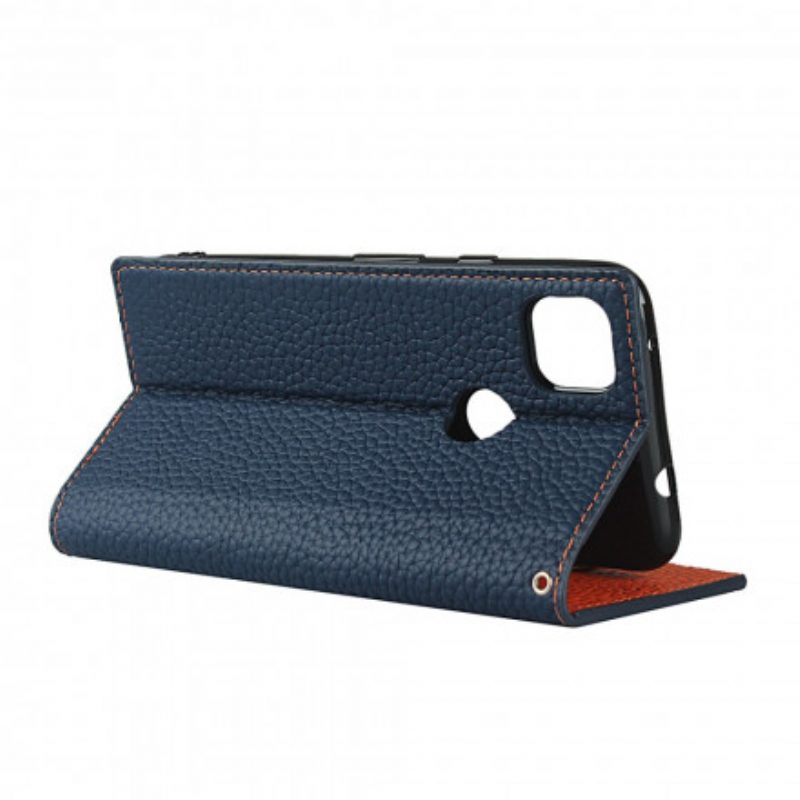Folio Cover Google Pixel 4A Custodia in pelle Cinturino In Vera Pelle Di Litchi
