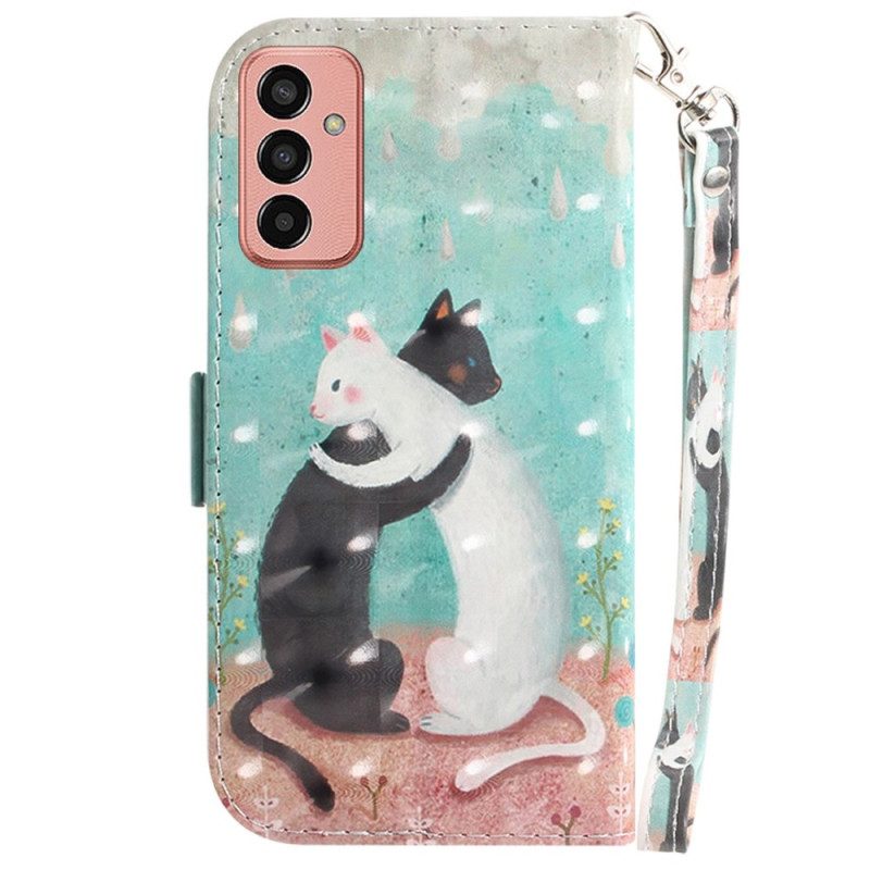 Custodia A Portafoglio Samsung Galaxy M13 Gatti Danzanti Con Cordino