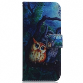 Custodia in pelle Samsung Galaxy M13 Dipinto Di Gufi Strappy