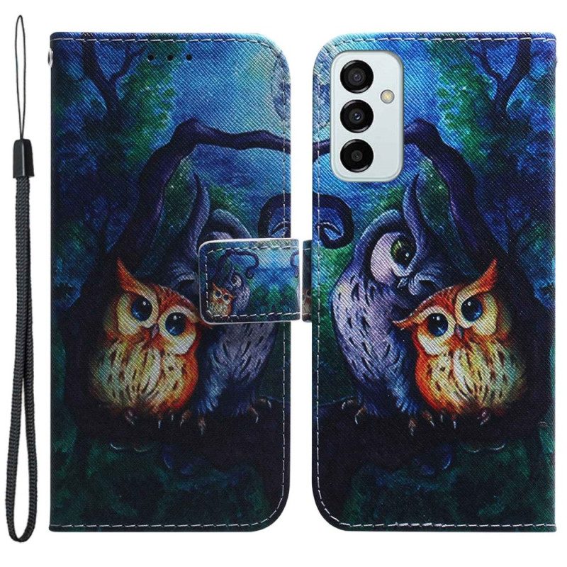 Custodia in pelle Samsung Galaxy M13 Dipinto Di Gufi Strappy