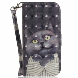 Custodia in pelle Samsung Galaxy M13 Gatto Con Cordino