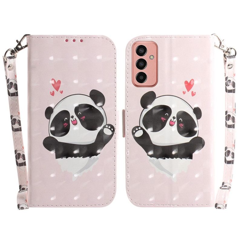 Custodia in pelle Samsung Galaxy M13 Love Panda Con Cordino