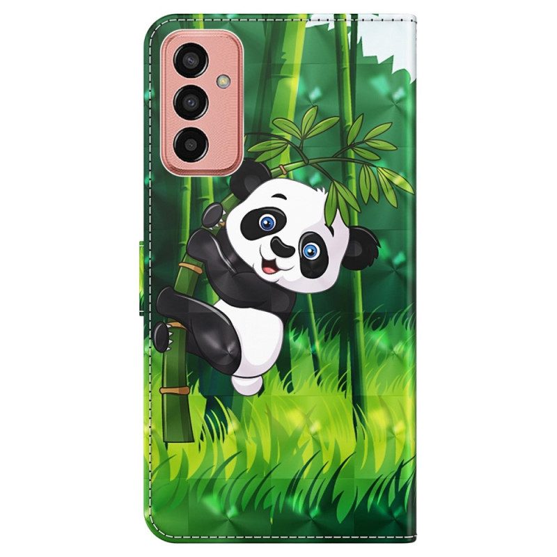 Custodia in pelle Samsung Galaxy M13 Panda E Bambù Con Cordino