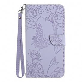 Folio Cover Samsung Galaxy M13 Farfalle Discrete E Cordino