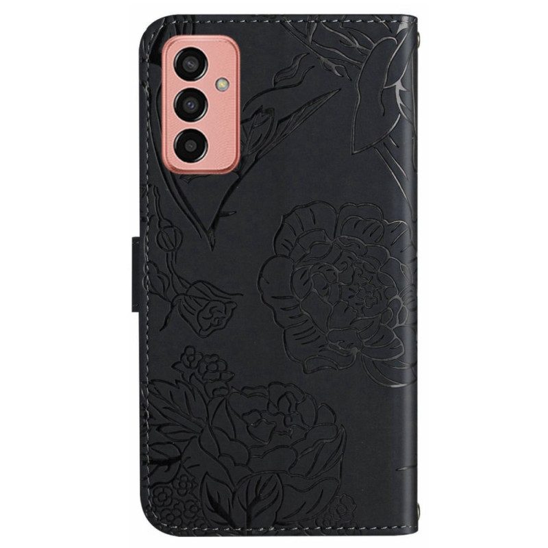Folio Cover Samsung Galaxy M13 Farfalle Discrete E Cordino