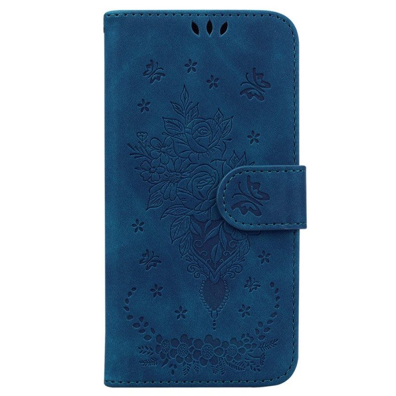 Folio Cover Samsung Galaxy M13 Strappy Rose E Farfalle