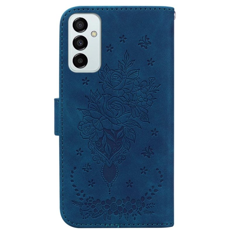 Folio Cover Samsung Galaxy M13 Strappy Rose E Farfalle