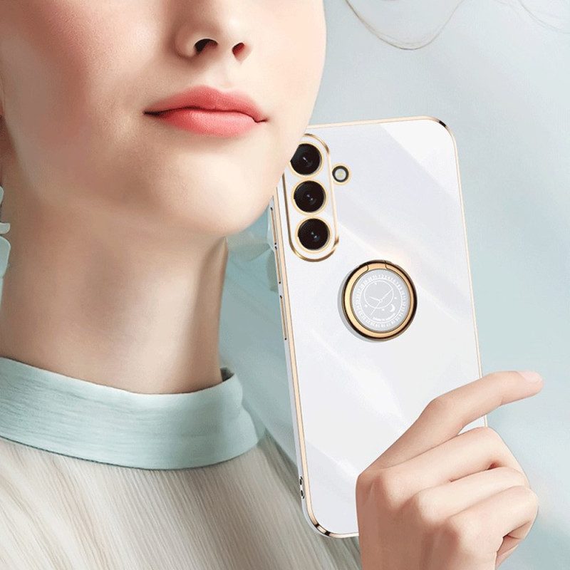 Cover Samsung Galaxy A54 5G Bordi Dorati Con Supporto Ad Anello