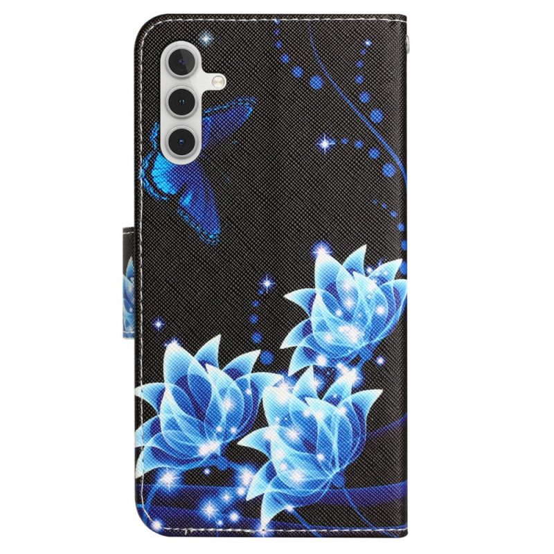 Custodia in pelle Samsung Galaxy A54 5G Farfalle Di Notte Strappy