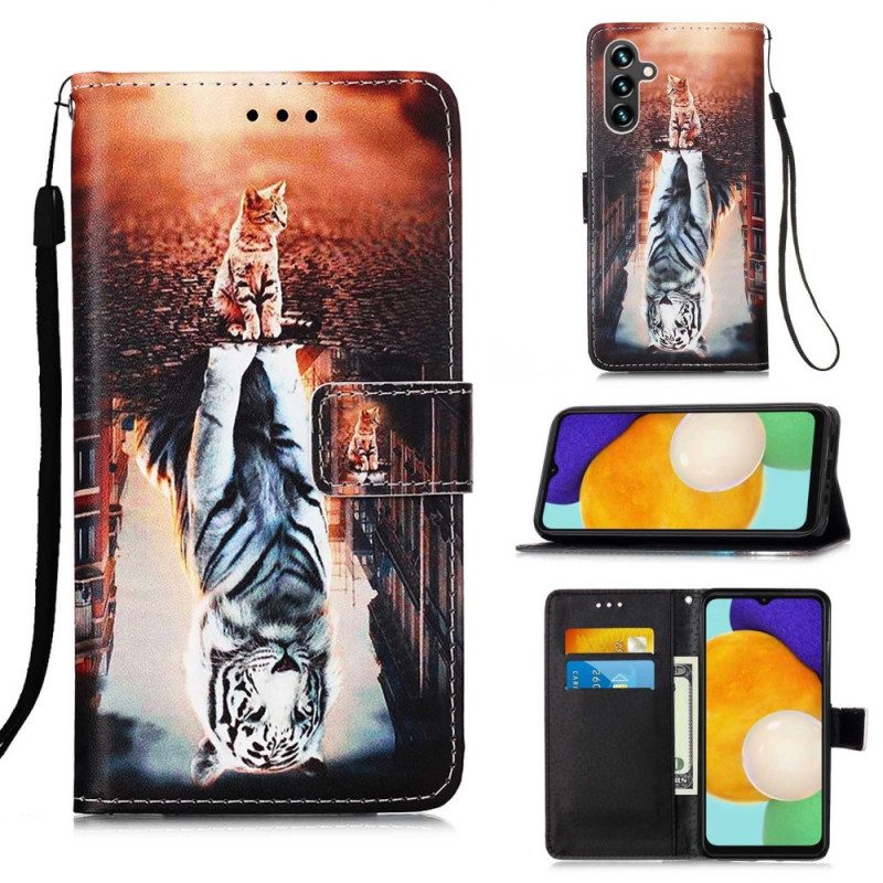 Custodia in pelle Samsung Galaxy A54 5G Sogno Di Gattino Strappy