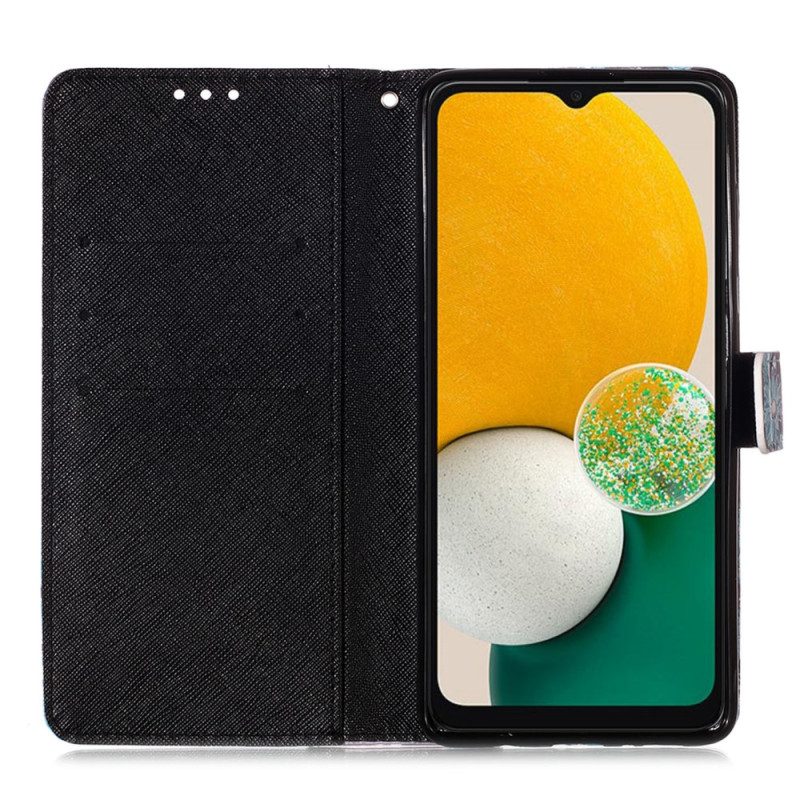 Custodia in pelle Samsung Galaxy A54 5G Teschio Floreale Con Cinturino