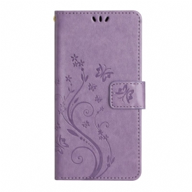 Folio Cover Samsung Galaxy A54 5G Fiori E Farfalle Con Cinturino