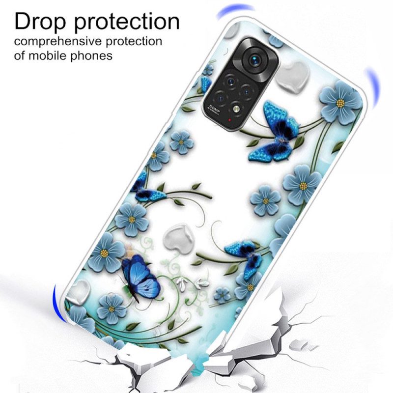 Cover Xiaomi Redmi Note 11 / 11S Farfalle E Fiori Retrò Senza Soluzione Di Continuità