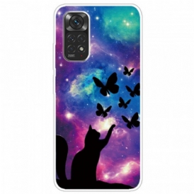 Cover Xiaomi Redmi Note 11 / 11S Gatto E Farfalle Nello Spazio