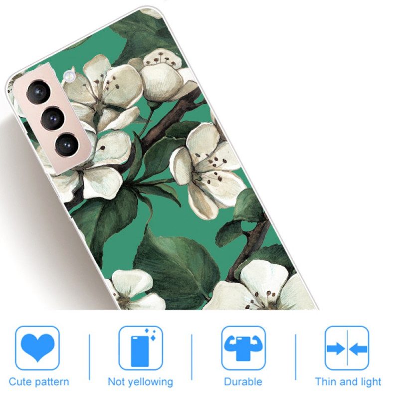 Cover Samsung Galaxy S22 Plus 5G Fiori Bianchi Dipinti