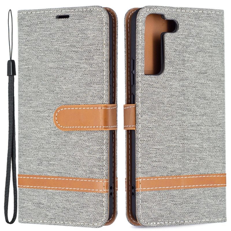 Custodia in pelle Samsung Galaxy S22 Plus 5G Cinturino Effetto Tessuto E Pelle