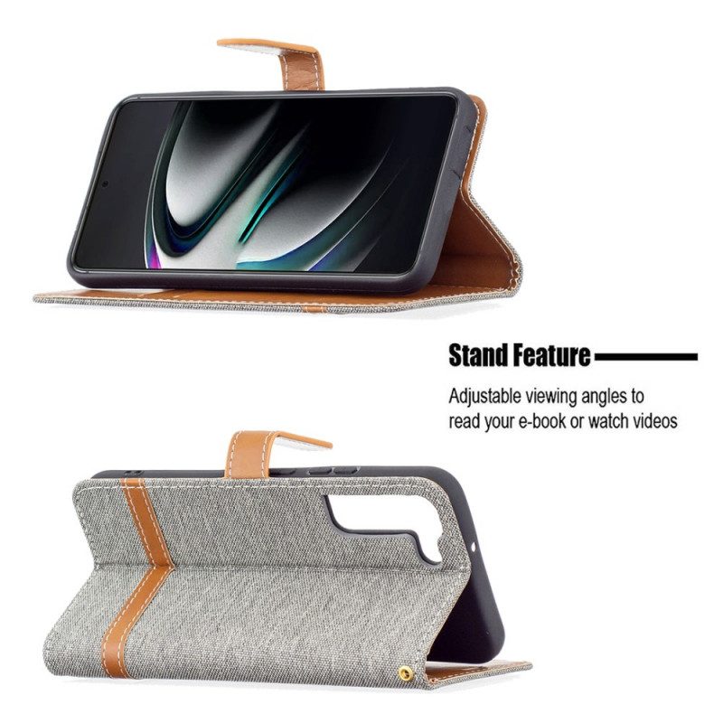 Custodia in pelle Samsung Galaxy S22 Plus 5G Cinturino Effetto Tessuto E Pelle