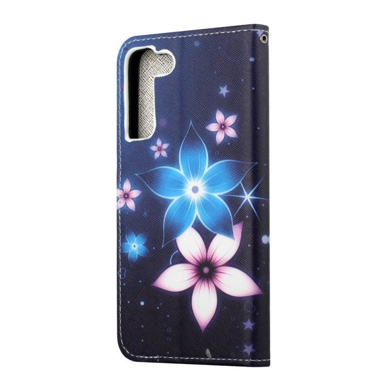 Custodia in pelle Samsung Galaxy S22 Plus 5G Cinturino Lunare Fiori