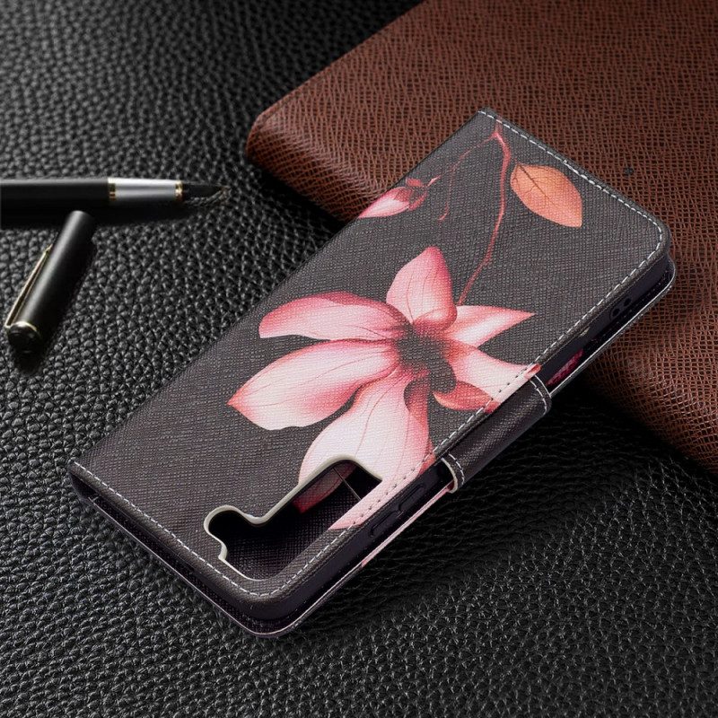 Custodia in pelle Samsung Galaxy S22 Plus 5G Fiore Rosa