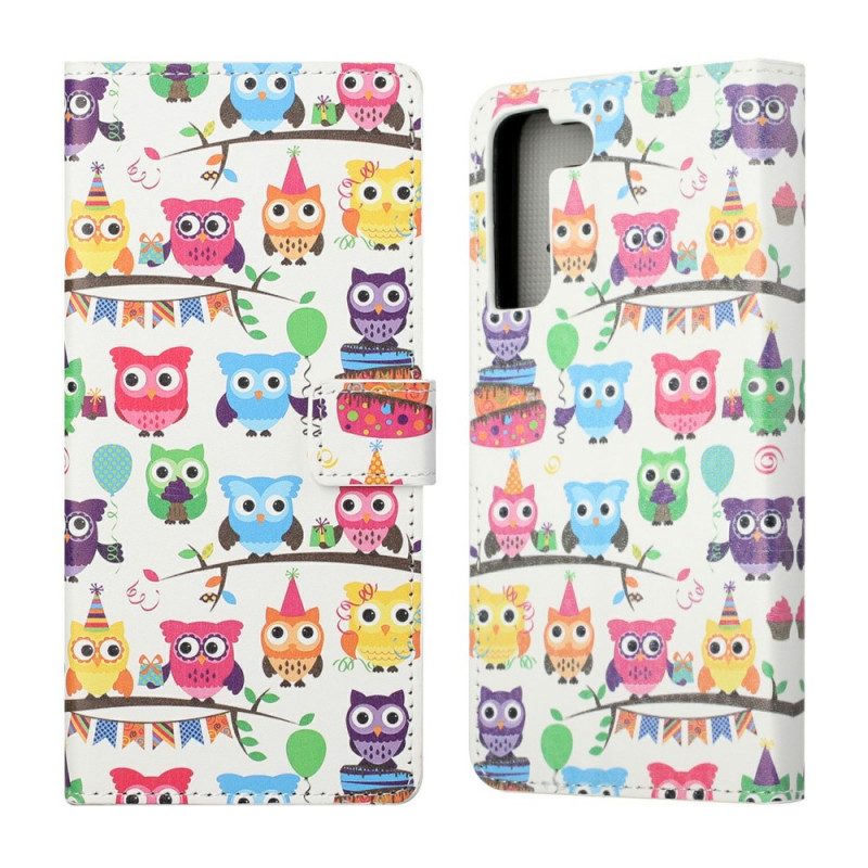 Custodia in pelle Samsung Galaxy S22 Plus 5G Gufi Multipli