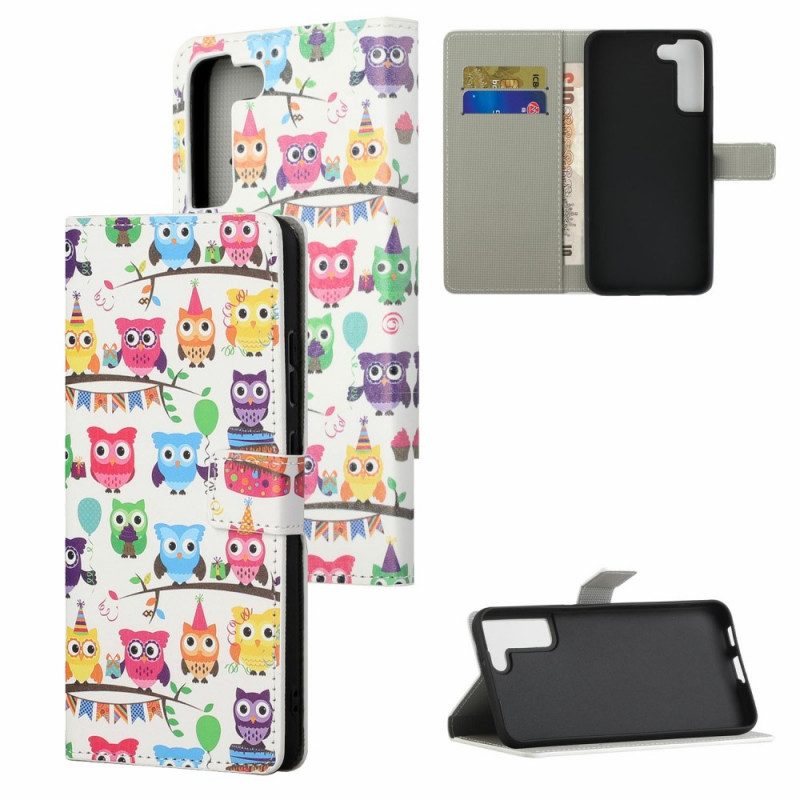 Custodia in pelle Samsung Galaxy S22 Plus 5G Gufi Multipli