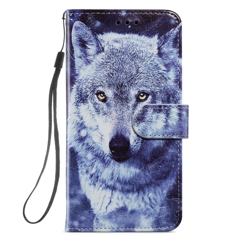 Custodia in pelle Samsung Galaxy S22 Plus 5G Splendidi Lupi Con Cordino