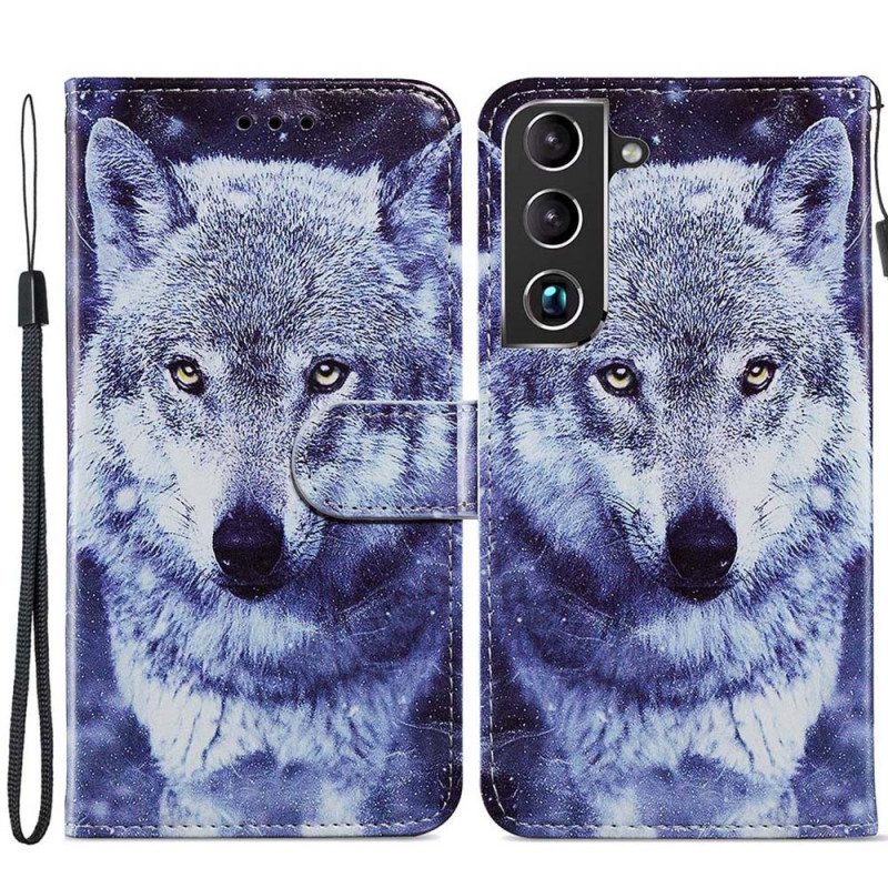 Custodia in pelle Samsung Galaxy S22 Plus 5G Splendidi Lupi Con Cordino