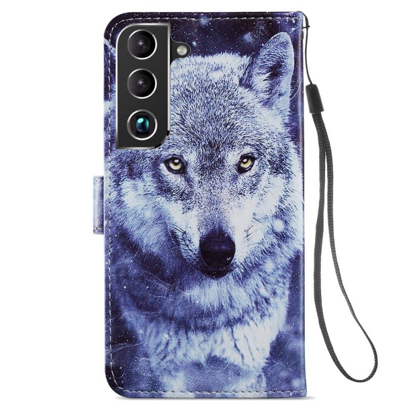 Custodia in pelle Samsung Galaxy S22 Plus 5G Splendidi Lupi Con Cordino