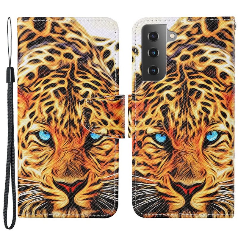 Custodia in pelle Samsung Galaxy S22 Plus 5G Tigre Con Cordino