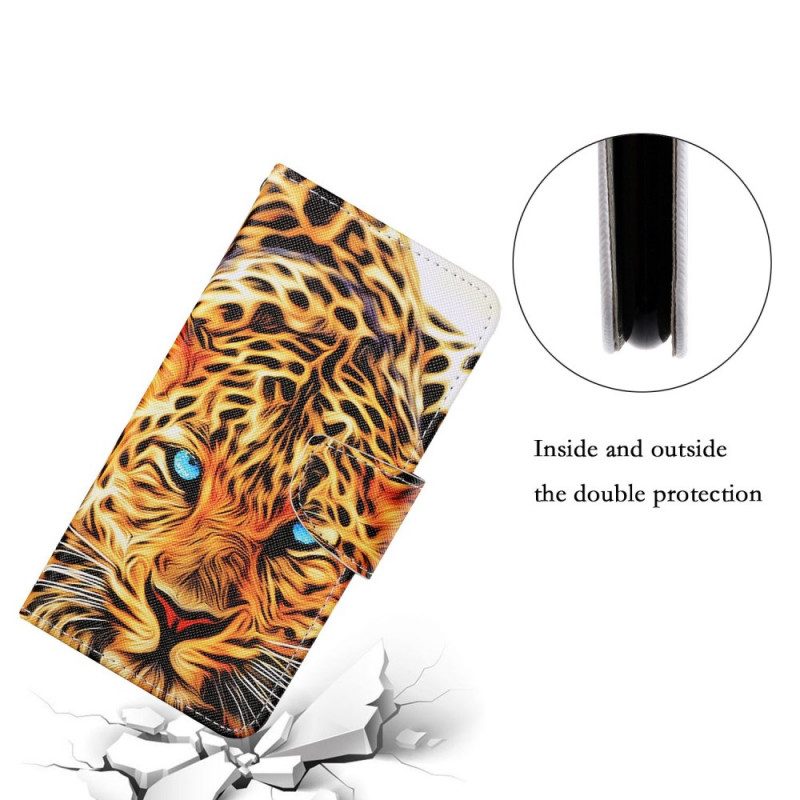 Custodia in pelle Samsung Galaxy S22 Plus 5G Tigre Con Cordino