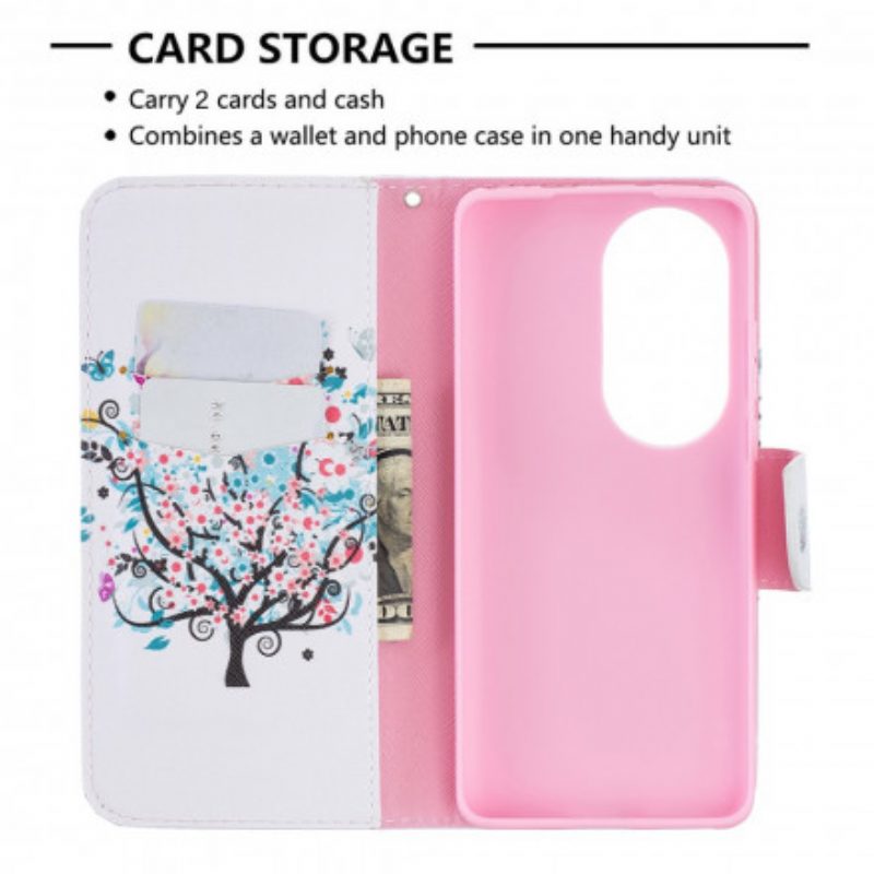 Custodia in pelle Huawei P50 Pro Albero Fiorito
