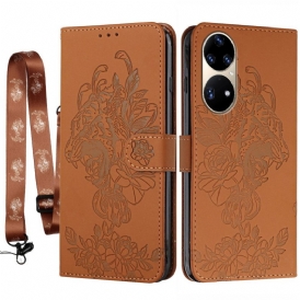 Custodia in pelle Huawei P50 Pro Barocco Strappy Tiger