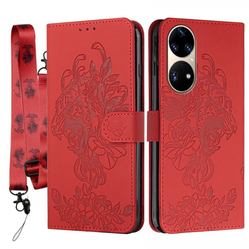Custodia in pelle Huawei P50 Pro Barocco Strappy Tiger
