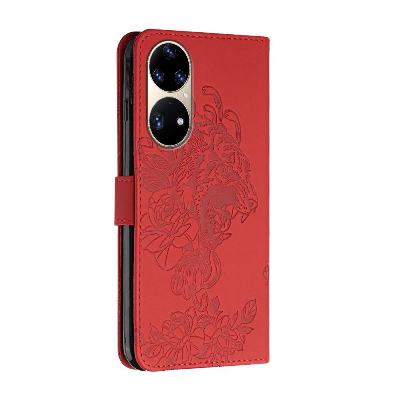 Custodia in pelle Huawei P50 Pro Barocco Strappy Tiger