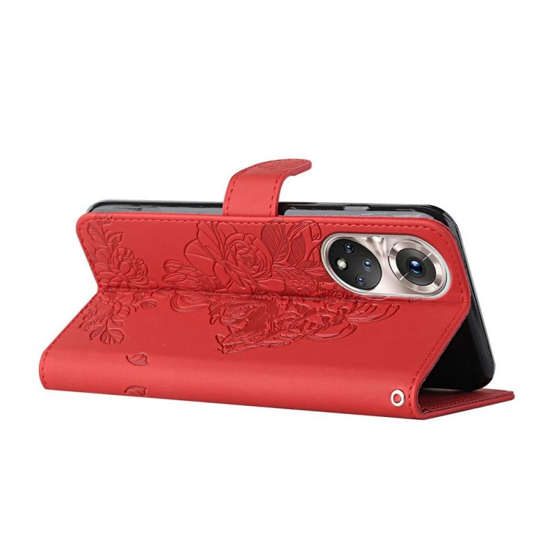 Custodia in pelle Huawei P50 Pro Barocco Strappy Tiger
