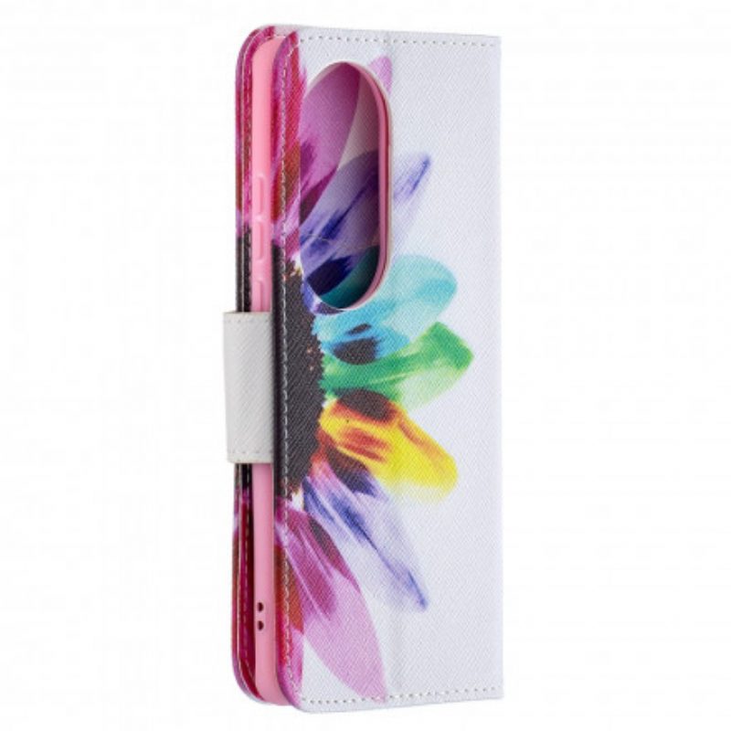 Custodia in pelle Huawei P50 Pro Fiore Dell'acquerello