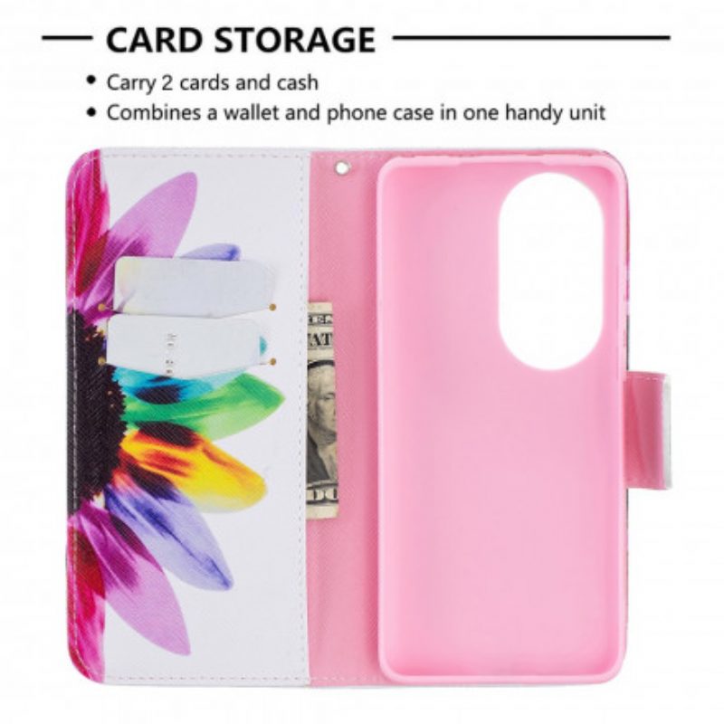Custodia in pelle Huawei P50 Pro Fiore Dell'acquerello