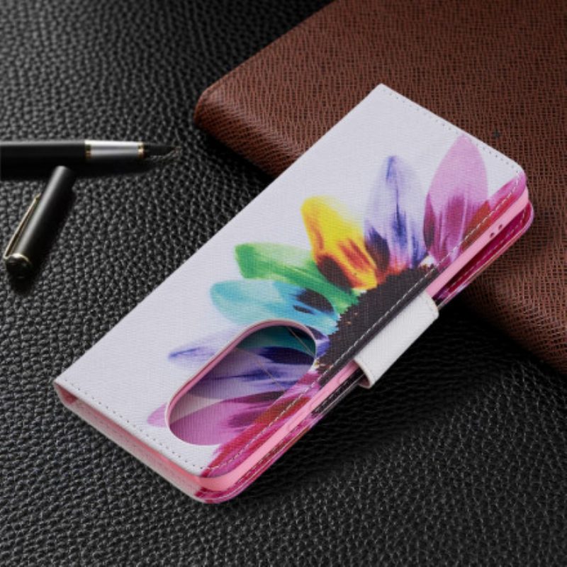 Custodia in pelle Huawei P50 Pro Fiore Dell'acquerello