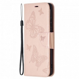 Custodia in pelle Huawei P50 Pro Folio Cover Farfalle E Lembo Obliquo